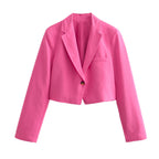 Women's Cropped Blazer Jacket with Elegant Lapel and Pockets