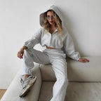 Women's Casual Lounge Set with Hoodie and Wide-Leg Pants