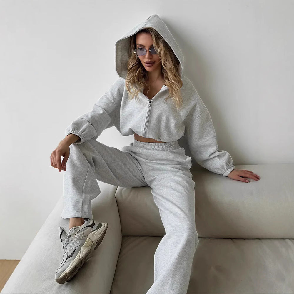 Women's Casual Lounge Set with Hoodie and Wide-Leg Pants