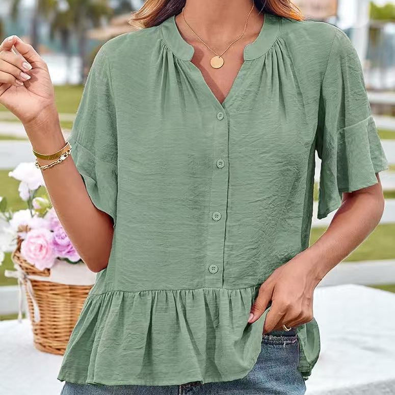 Women's Ruffled Peplum Blouse with Half Sleeves