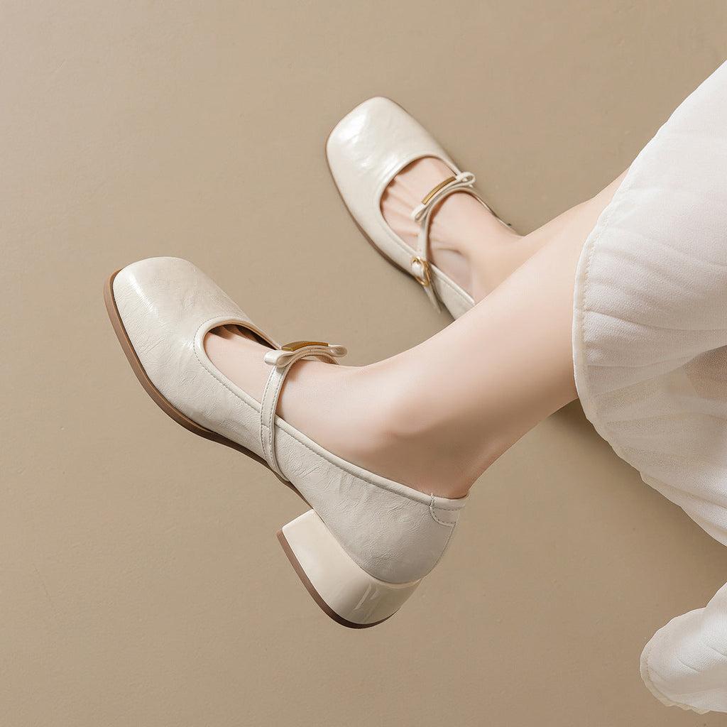 Women's Ballet Flats with Elegant Strap and Fashionable Block Heel