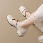 Women's Ballet Flats with Elegant Strap and Fashionable Block Heel