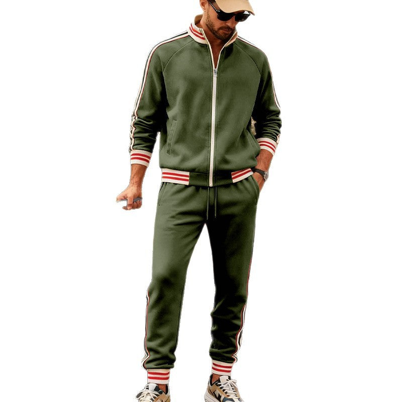 Men's Sporty Tracksuit with Striped Ribbed Cuffs