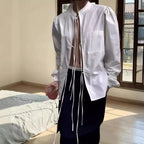 Button-Down Blouse with Decorative Tie Detail