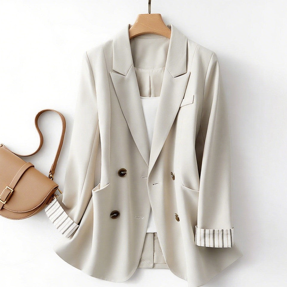 Women's Elegant Double-Button Blazer with Detachable Cuffs