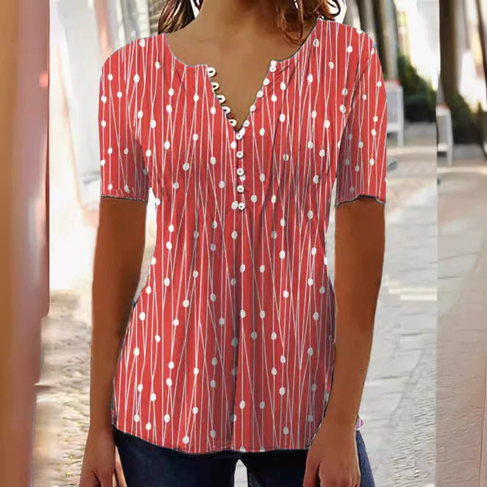 Polka Dot Blouse with Button Placket