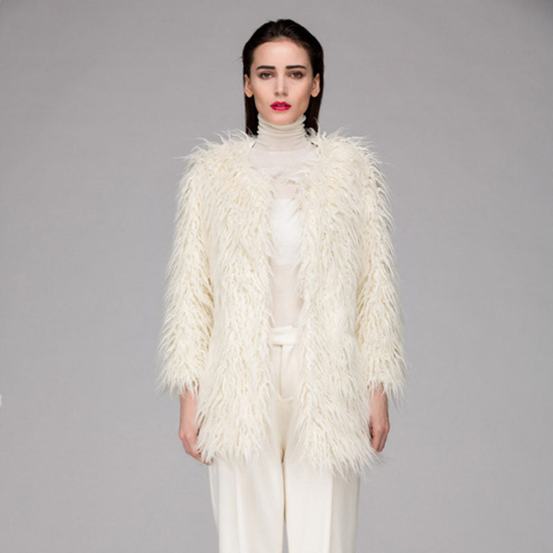 Women's Fluffy Faux Fur Wrap with Generous Cut and Elegant Sleeves