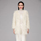 Women's Fluffy Faux Fur Wrap with Generous Cut and Elegant Sleeves
