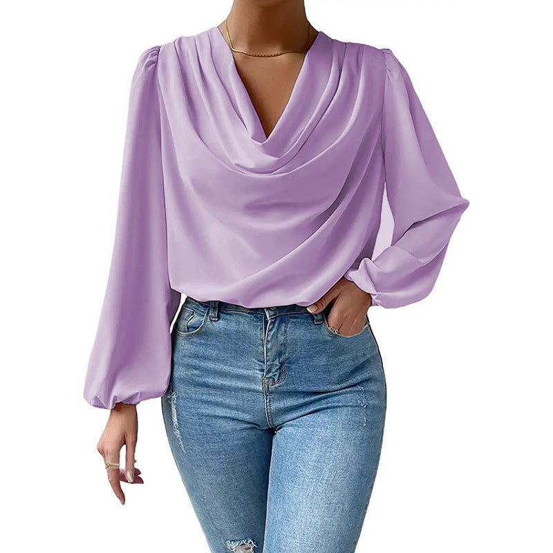 Elegant Blouse with Asymmetric Neckline and Long Sleeves