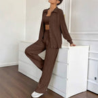 Women's Elegant Striped Blouse and Loose Pants Set