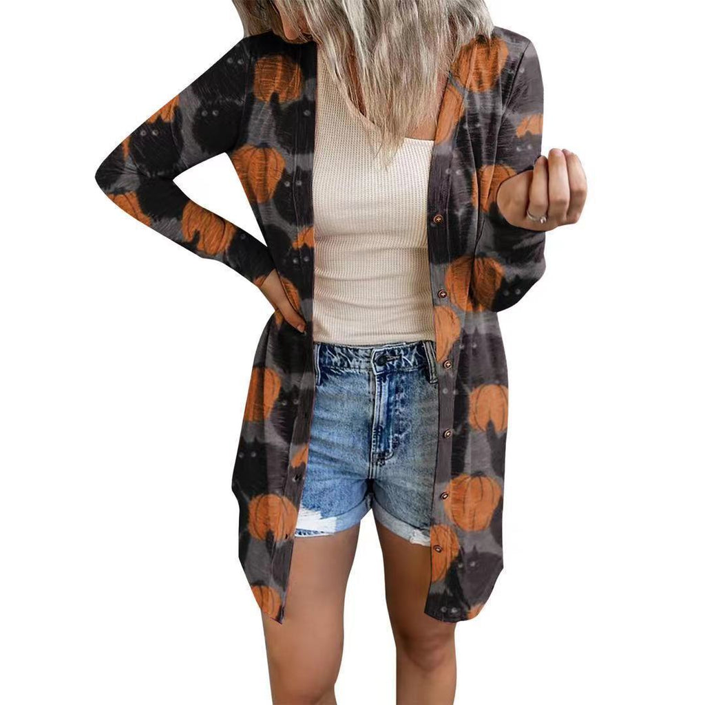 Women's Long-Sleeve Blouse with Animal Print and Button Closure