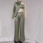 Women's Elegant Two-Piece Set with Asymmetric Top and Wide-Leg Pants