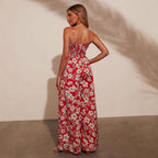 Women's Maxi Skirt with Floral Design and Adjustable Straps