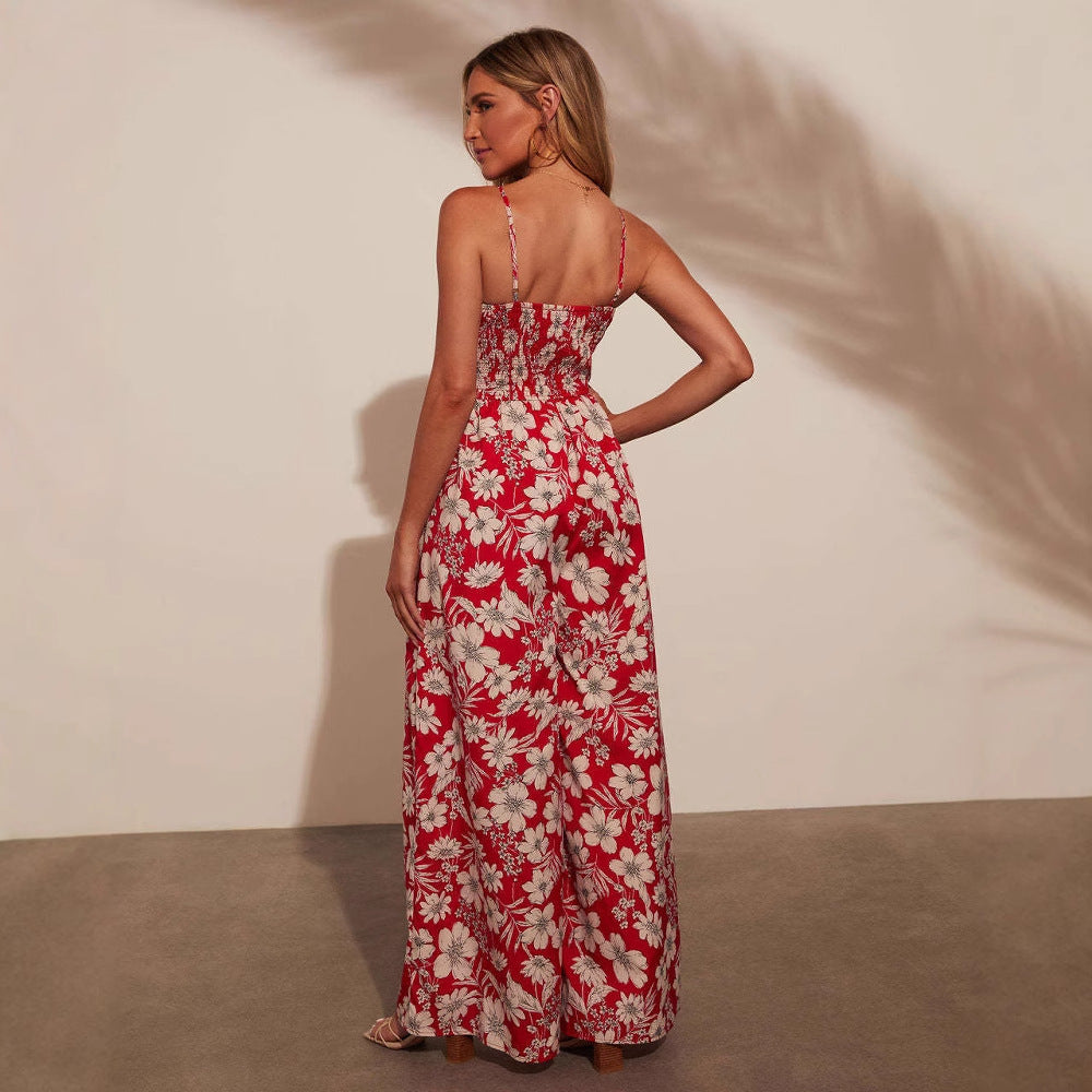 Women's Maxi Skirt with Floral Design and Adjustable Straps