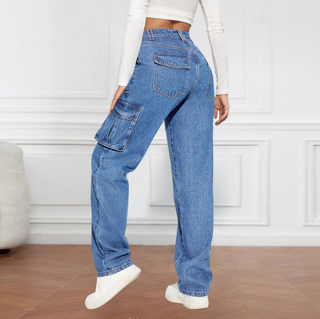 Women's High-Waisted Cargo Jeans with Pockets