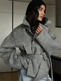 Women's Elegant Oversized Wool Jacket with Belt