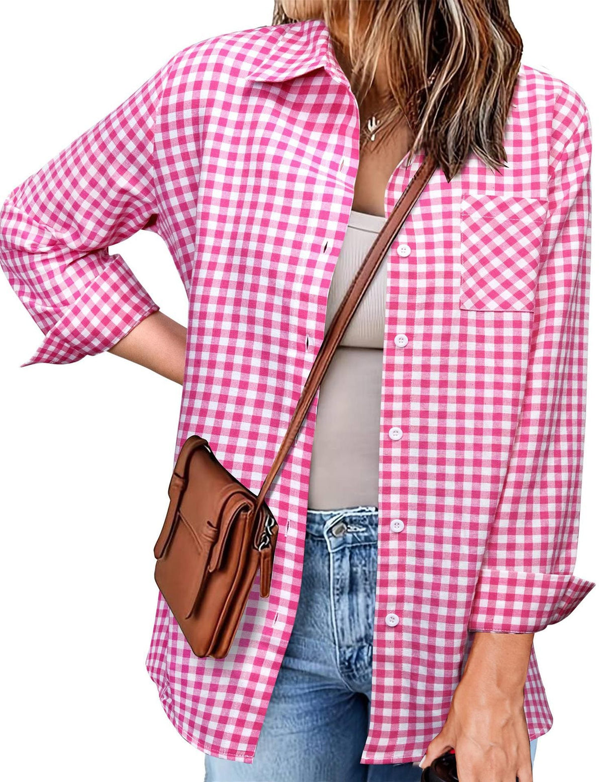 Women's Plaid Shirt with Casual Cut and Chest Pocket