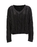 Women's Chunky Knit Sweater with V-Neck and Voluminous Sleeves
