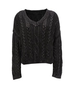 Women's Chunky Knit Sweater with V-Neck and Voluminous Sleeves