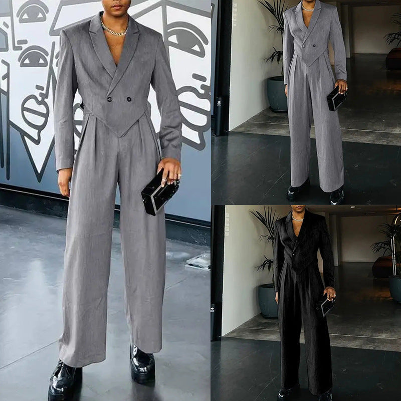 Women's Business Set with Asymmetrical Blazer and Pleated Pants