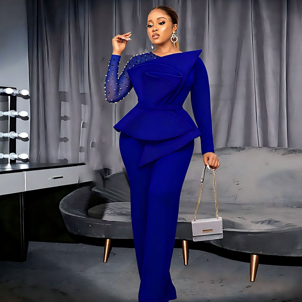Elegant Jumpsuit with Asymmetric Top and Ruffle Design