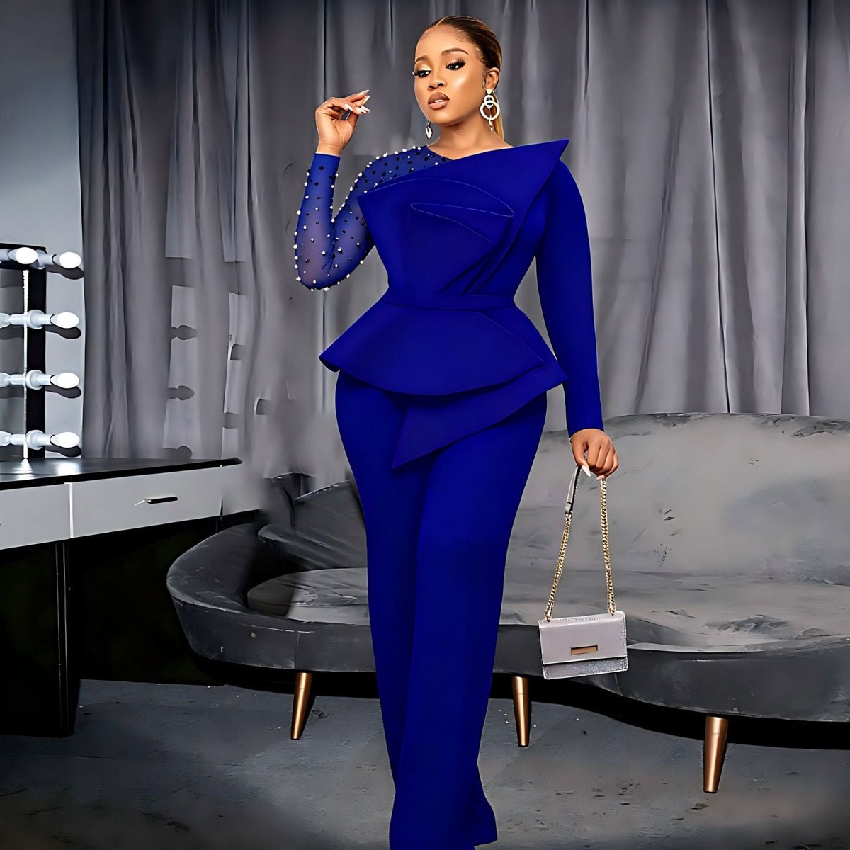 Elegant Jumpsuit with Asymmetric Top and Ruffle Design