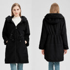 Women's Elegant and Warm Parka with Detachable Faux Fur Collar and Practical Lacing Details