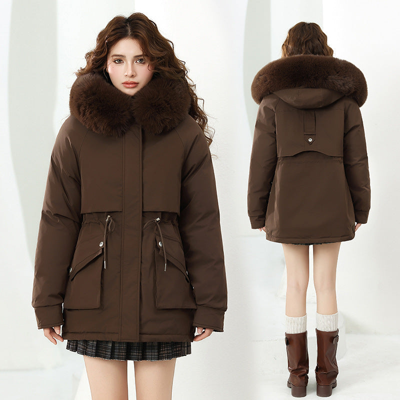 Women's Fashionable Winter Jacket with Detachable Hood and Faux Fur