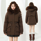 Women's Fashionable Winter Jacket with Detachable Hood and Faux Fur
