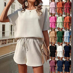 Casual Top and Shorts Set with Elastic Waist