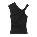 Women's Sleeveless Asymmetrical Top with Elegant Draping