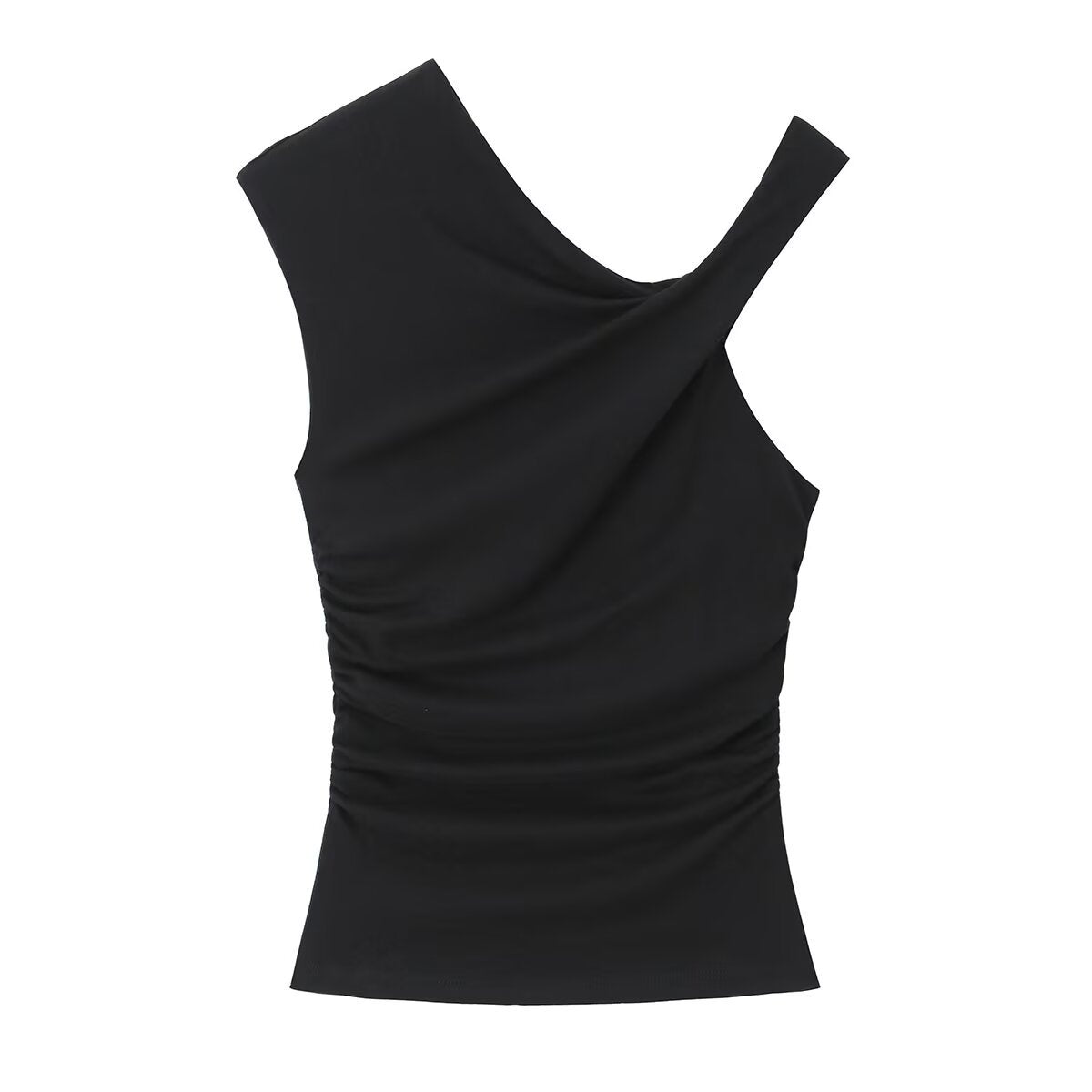 Women's Sleeveless Asymmetrical Top with Elegant Draping
