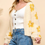 Women's Fluffy Cardigan with Floral Pattern