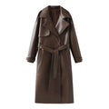 Women's Faux Leather Trench Coat with Elegant Cut and Belt