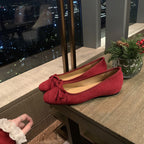Women's Ballet Flats with Charming Bow Detail in Suede