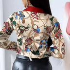 Elegant Blouse with Artistic Print and Decorative Accents
