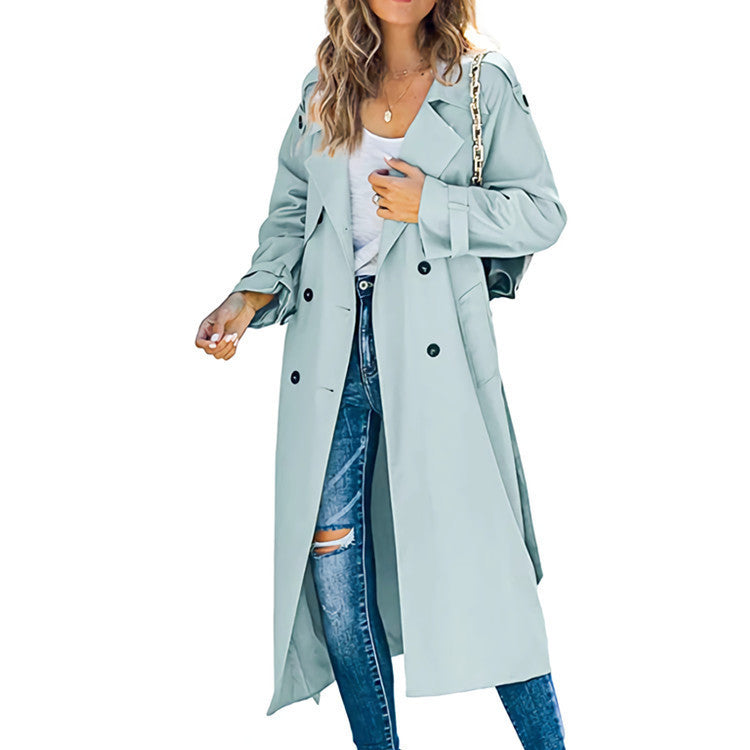 Women's Casual Trench Coat with Belt and Stylish Buttons
