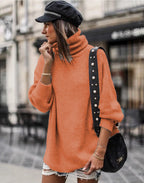 Women's Chunky Knit Sweater with High Collar and Casual Fit
