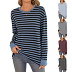 Women's Striped Long-Sleeve Shirt with Crew Neck