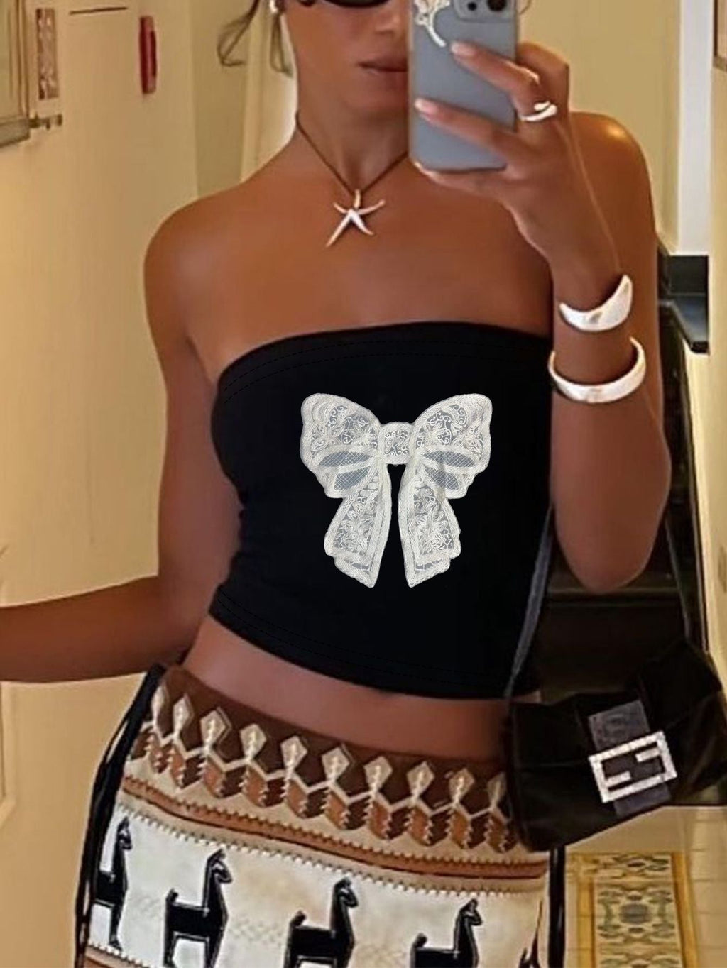 Women's Bandeau Top with Bold Statement Print