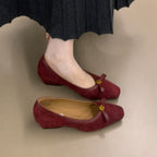 Women's Ballet Flats with Elegant Bow Accent and High-Quality Suede