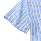 Women's Short-Sleeve Shirt with Casual Stand-Up Collar and Fine Stripe Pattern