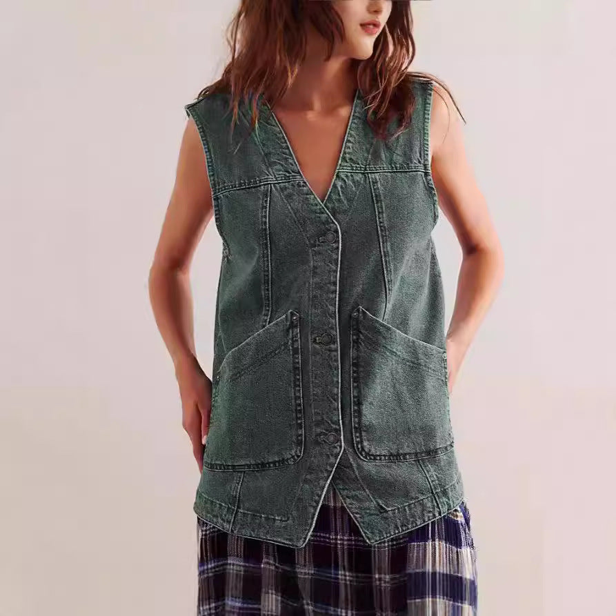 Women's Casual Denim Vest with Pockets