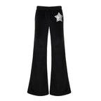 Women's Comfortable Velour Wide-Leg Pants with Star Appliqué