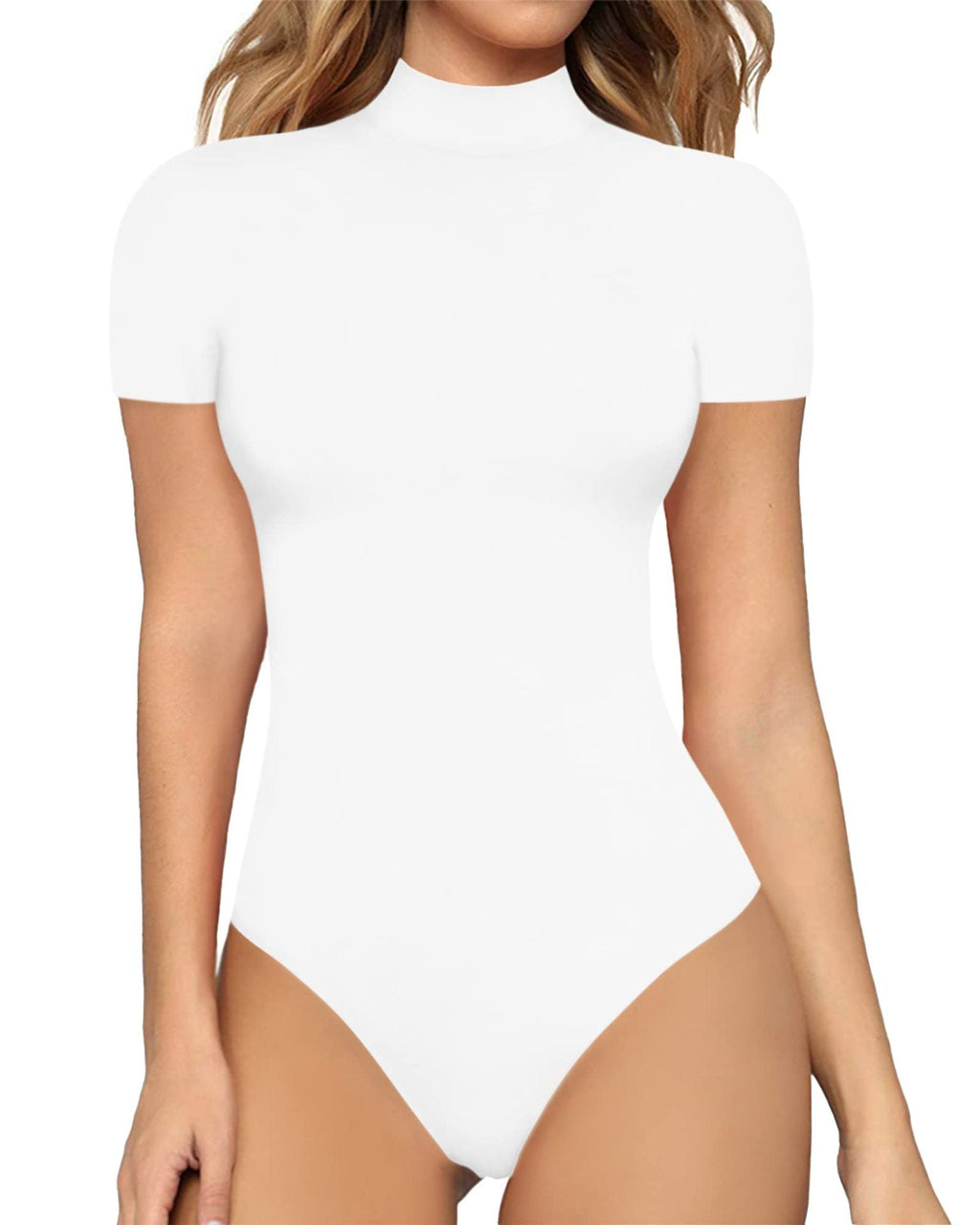 Women's Short-Sleeve Bodysuit with High Collar