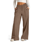 Elegant Wide-Leg Casual Pants with Elastic Waist and Pockets