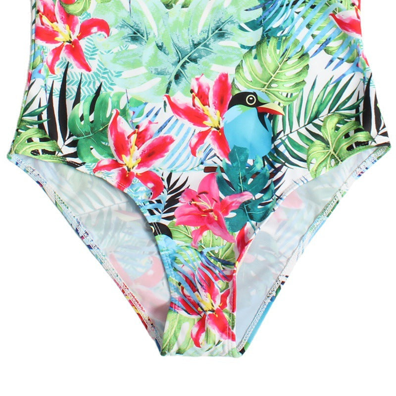 Women's One-Piece Swimsuit with Tropical Pattern