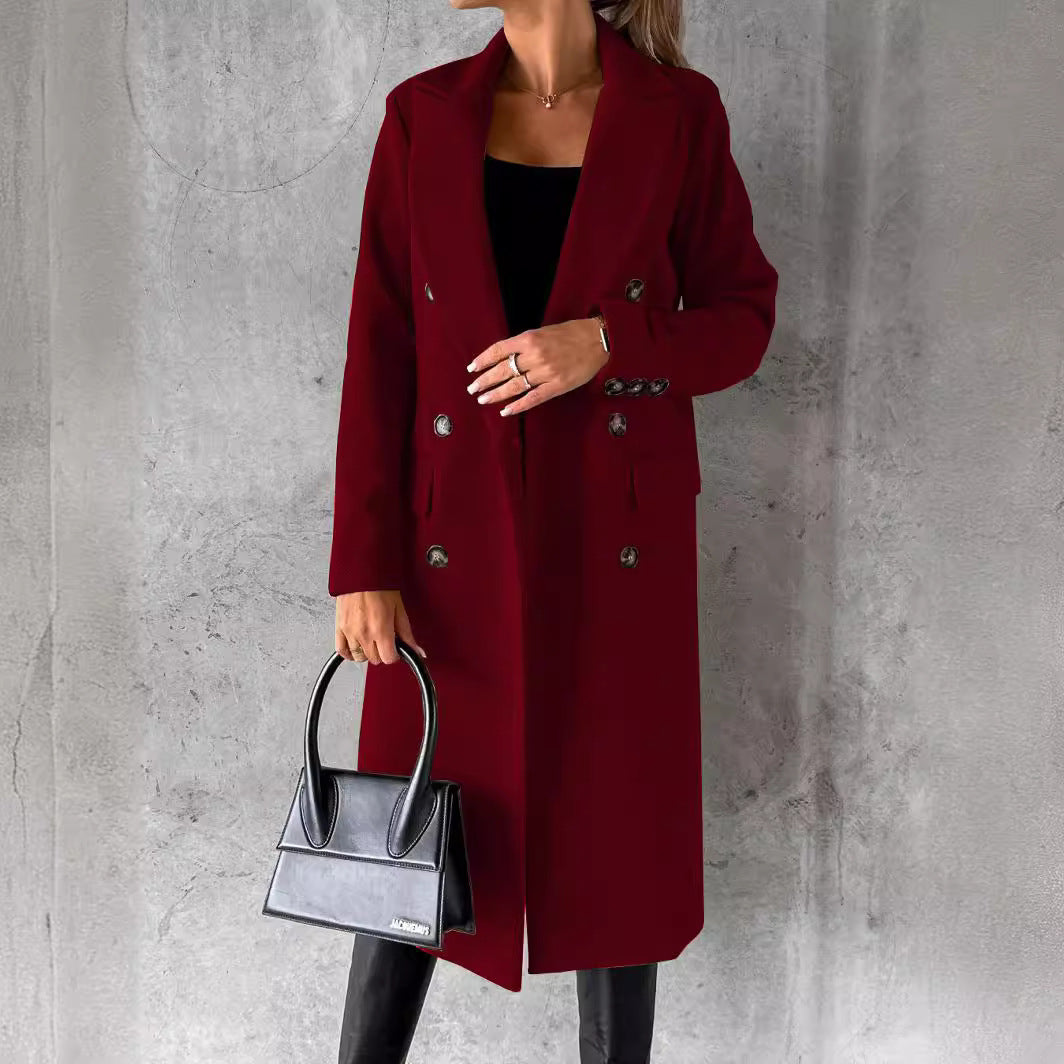 Elegant Double-Breasted Trench Coat with Pockets