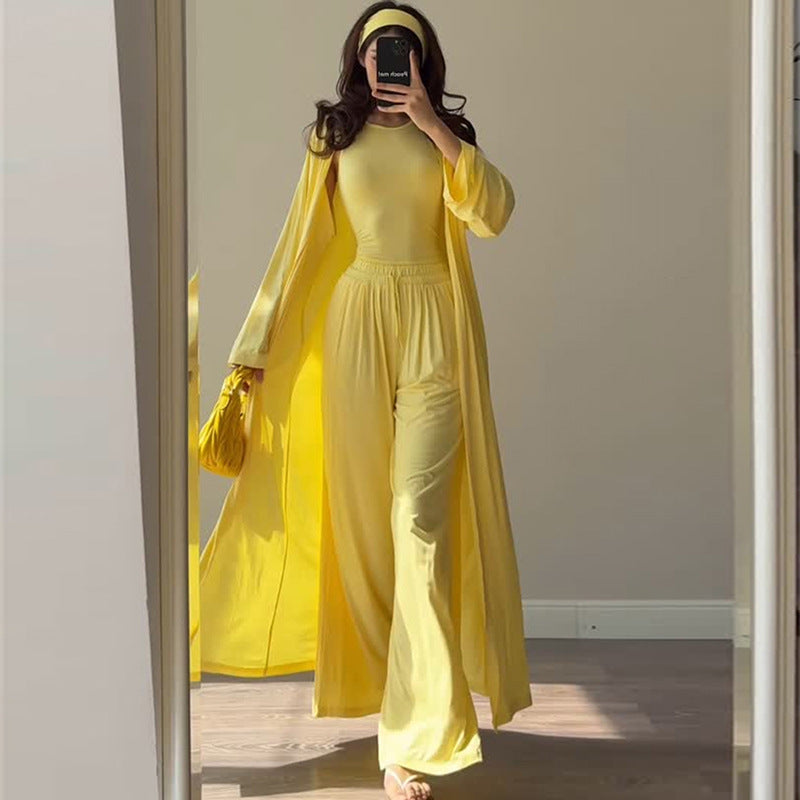 Women's Loungewear Combination with Flowy Kimono and Comfortable Pants