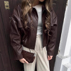 Women's Cropped Jacket with Sturdy Collar and Practical Pockets